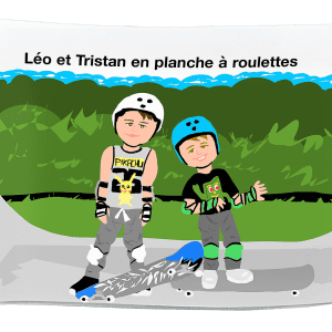 Léo et Tristan en planche à roulettes